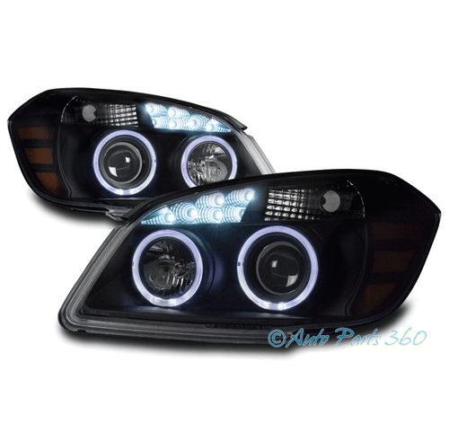 FOR 05-10 CHEVY COBALT/07-09 PONTIAC G5 HALO LED PROJECTOR HEADLIGHTS LAMP BLACK - Bild 1 von 4