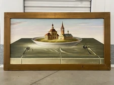 🔥 Fine Vintage Modern Russian Surrealist City Oil Painting, Grigorovich 1997