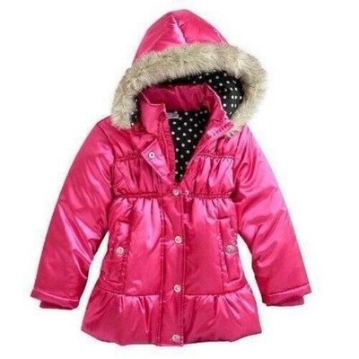 Girls Winter Puffer Jacket 4 Pink Satiny Hooded Zip Up Snow Jumping Beans