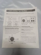 TV Sports Football for Turbo Grafx 16 Quick Start Menu Insert Only TurboGrafx
