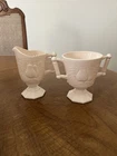 Vintage Jeannette Shell Pink Milk Glass Pear Pattern Creamer & Sugar Bowl Set