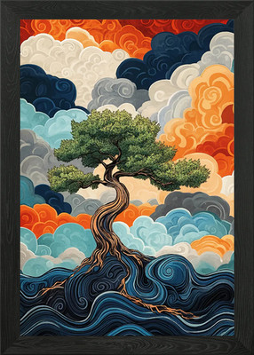 Tree in Clouds Framed Wall Art Poster Canvas Print Picture