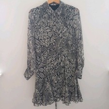 Hush Snakeskin Dress Grey Size 12 Lined Long Sleeved Belted Collar Shirt Short