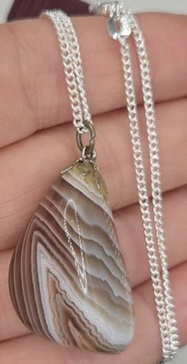 Botswana Agate Gemstone Pendant 925 Silver Plated 46cm Curb Link Chain - Image 1 of 4