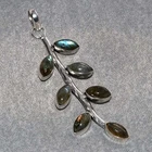 Leaf Marquise Fiery Labradorite 925 Silver Plated Pendant 3.3" Fashion Sale GW