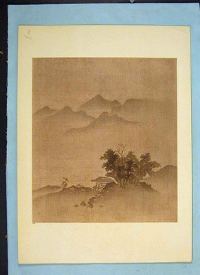 Original alter antiker Druck Östliche Kunst Landschaft Entfernung Fine Art