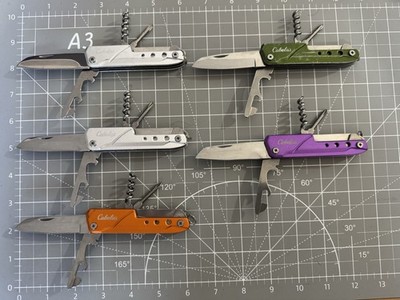 Lot of 5 Multi Color CABELA'S 8-in-1 Anodized Aluminum Handle Pocket Tool Knife