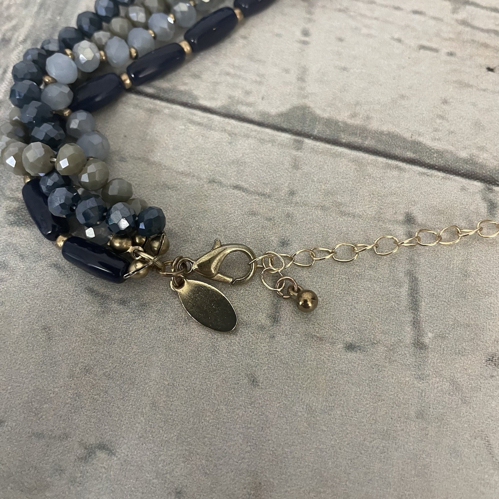 LOFT 19" Multi Strand Blue Statement Necklace Gol… - image 3