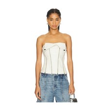 Superdown Small Bone Cream Vegan Leather Moto Corset Top Baddie Edgy Strapless