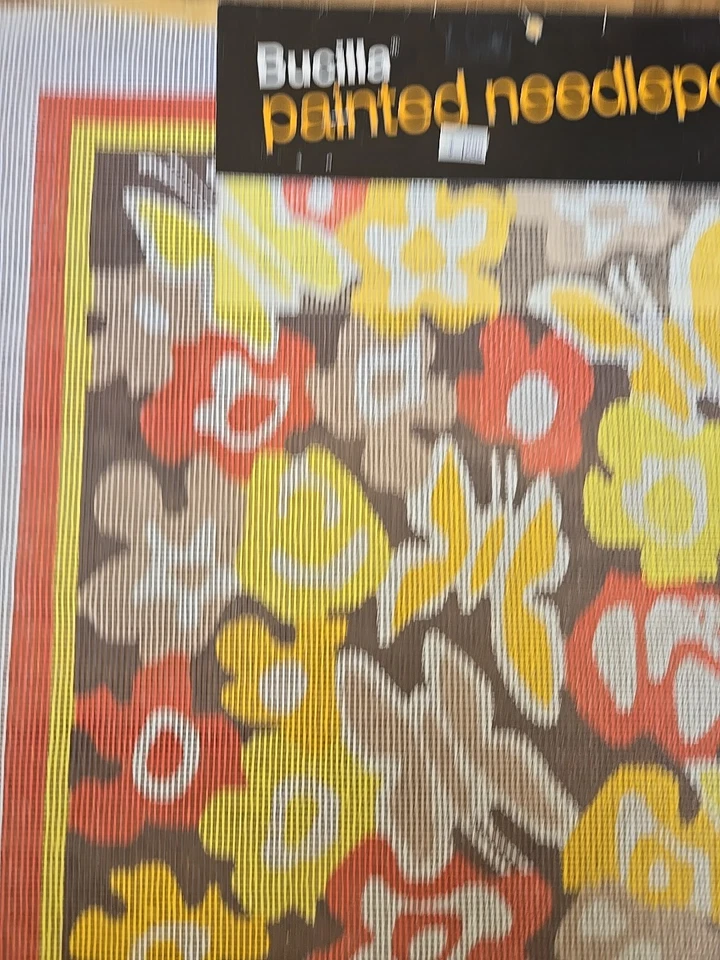 Needlepoint Canvas Vintage Butterfly Poppy Bucilla 1970's Painted Poppies  - Image 3 of 4