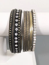 Set of 5 Antiqued Bronze Tone Rhinestone Tennis Stacking Bangle Bracelets 8.5 in