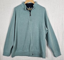 Lands End Mens 2X XXL Bedford Rib Quarter Zip Sweater Aqua Blue Casual Comfort