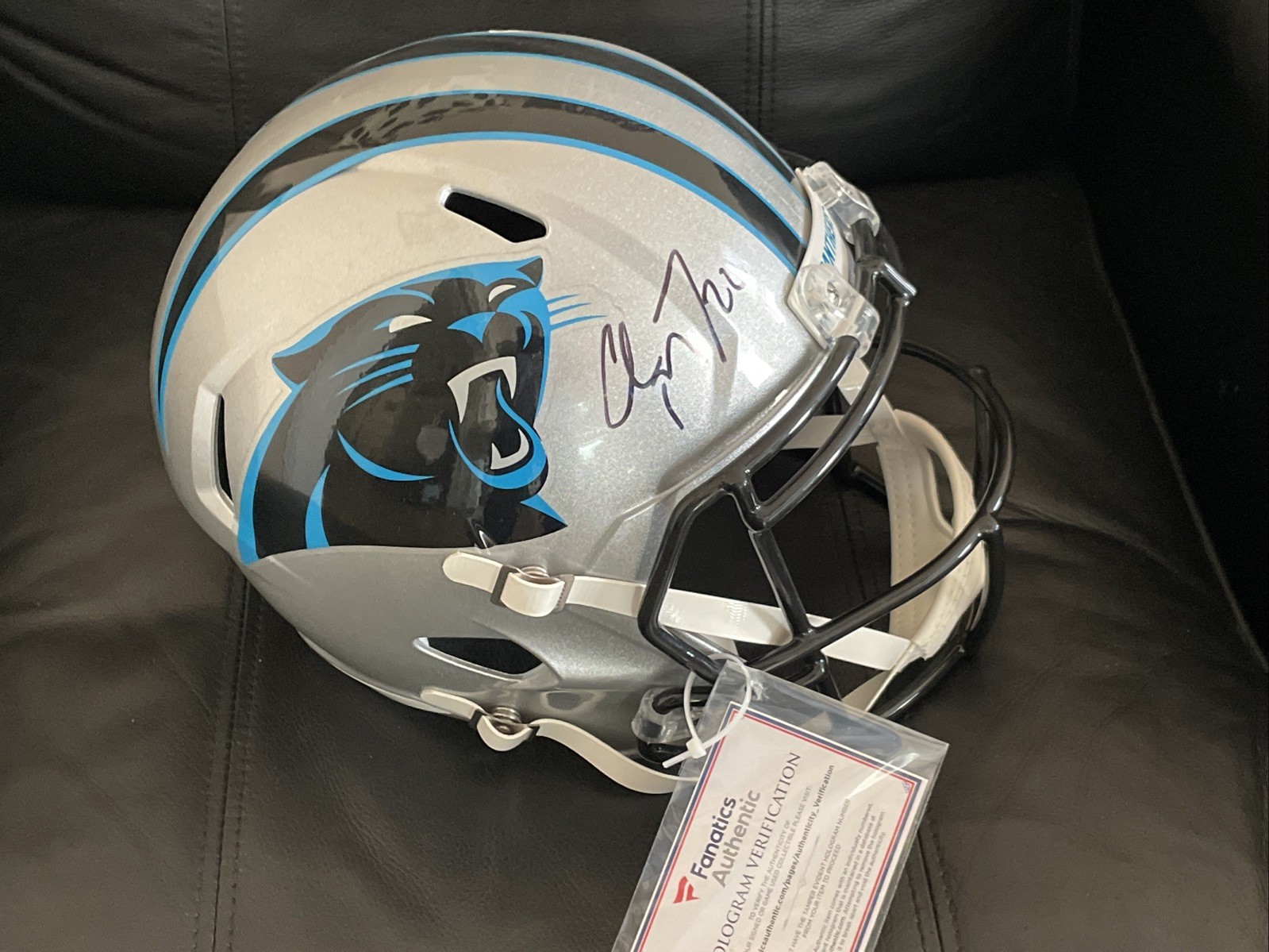 Christian McCaffrey Autographed Signed Carolina Panthers Full-Size Replica Helmet Fanatics 