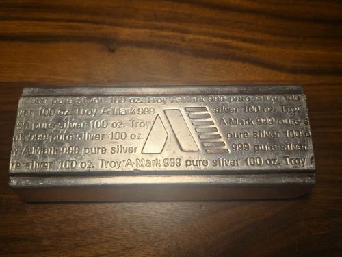 Authentic 100 oz A-Mark Assay .999 silver bar — Invest Grade Silver Bullion Bar