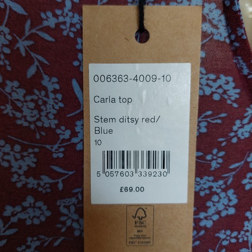Hush Carla Top Bluse Größe 10 rot blau Ditsy Print geraffte Vorderseite lange Ärmel neu mit Etikett - Bild 13 von 17