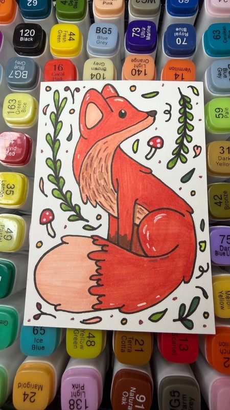 ACEO Original Art Card 2.5 x 3.5 Alcohol Marker & Acrylic Pen - Little Fox