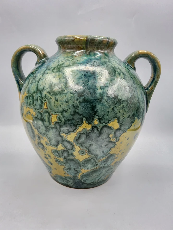 Vase boule à anses en grès cristallisé signé Pierrefonds Art Déco - Photo 2/4