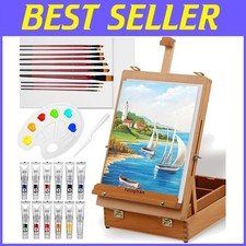 Portable Acrylic Painting Set: 27 Pcs Beechwood Easel Box with Storage Companion