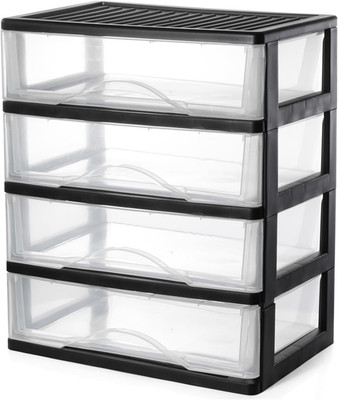 Medium 4 Drawer Clear Stacking Desktop Organizer for Office Supplies Kitchen