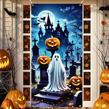 Halloween Door Decorations Halloween Ghost Front Door Cover 72  x36  Large Fabric