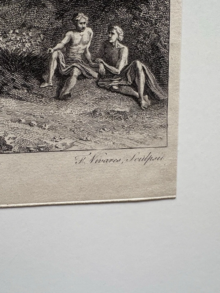 Paisagem italiana gravura antiga com uma cascata um pastor e seu rebanho 1783 - Imagem 4 de 4