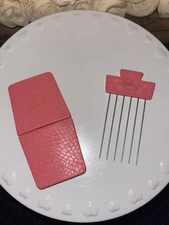 Vintage Goody Hair Pick W/Pink Safety Cover Metal Teeth Comb Textured Case