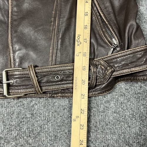 Old Navy Leather Jacket Womens Small Moto Biker Belted Zip Distressed - Picture 9 of 15