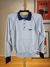 VINTAGE 80' PONY SHOES BRAND GRAY BUTTON SWEATSHIRT SZ MEDIUM