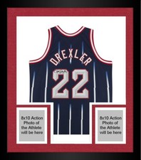 Framed Clyde Drexler Rockets Signed Navy 1996-97 Mitchell & Ness Replica Jersey
