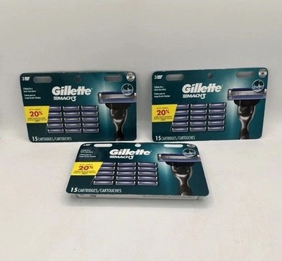 45 x Gillette Mach 3 Refills Razor/Cartridges, 3 Packs of 15 New in Packaging