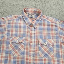 Vintage Levi Strauss Shirt Mens XL Blue Plaid Chest Pockets Western 80s US Made