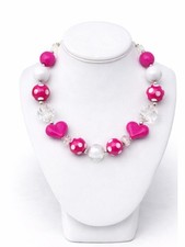 Girls Chunky Bead Necklace Rainbow Candy Colors Orange Gem Charm Dress Up EUC