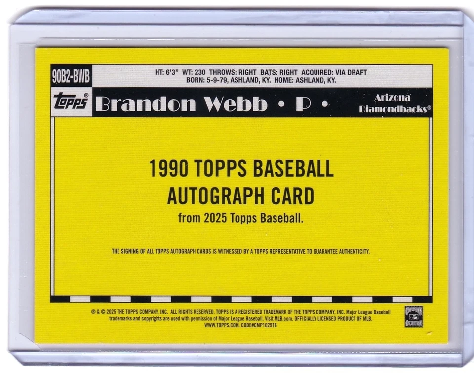 Brandon Webb Autógrafo 2025 Topps Actualización #90B2-BWB Arizona Foto 3 de 4