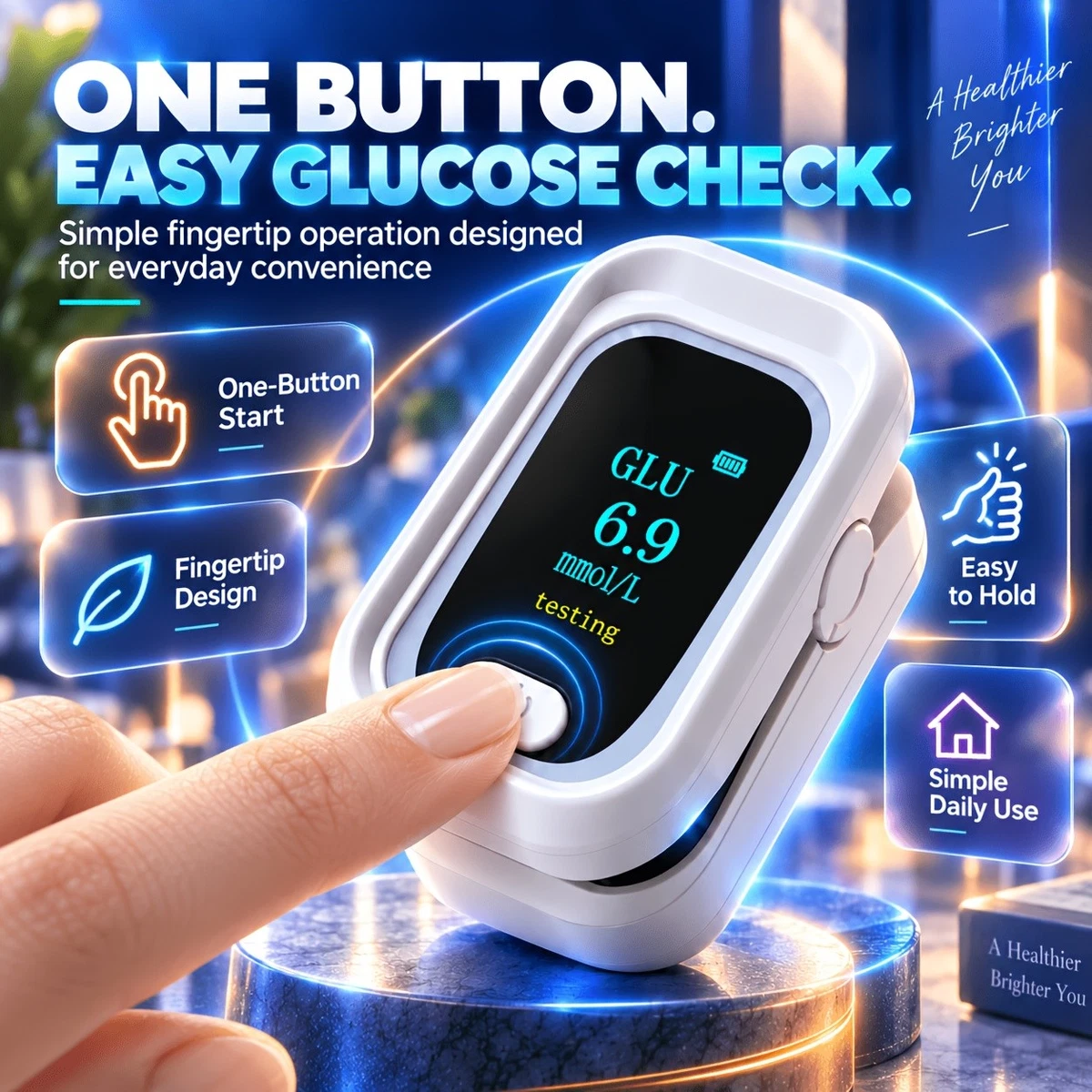 Monitor de salud de la yema del dedo 2 en 1 no invasivo glucosa en sangre SpO2 pulso PI probador