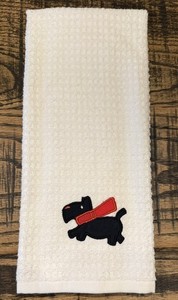 Old Farm Road White Cotton Hand Towel with Appliqued Scottie Dog with Red Scarf