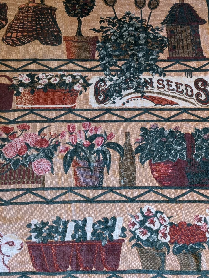 Vintage Beige Blue GOODWIN WEAVERS Tapestry Throw Blanket Bunnies Garden 50"x66" - Image 3 of 4