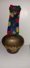 Vtge Tyrolean Alpine Italian Brass Cow Bell w San Candido Italy Motif & Strap