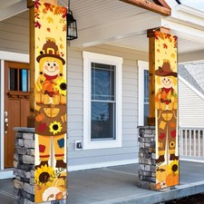 Thanksgiving Decorations Porch Sign Banner Fall Harvest Scarecrow Front Porch De