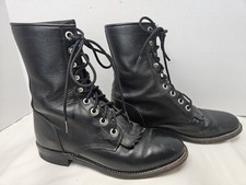 JUSTIN Women  s 5 B Lace Up Boots Roper Granny Kiltie Black Leather Western Shoes