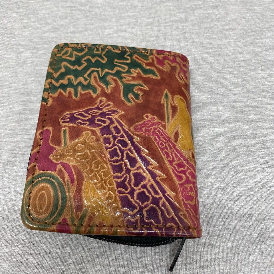 Leather Embossed Painted Giraffe Wallet Women Men Unisex Africa - Image 3 of 4