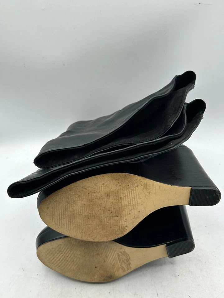 Bota de cuña Torrid Over the Knee para mujer talla 7W de cuero negro de pantorrilla alta Foto 3 de 4