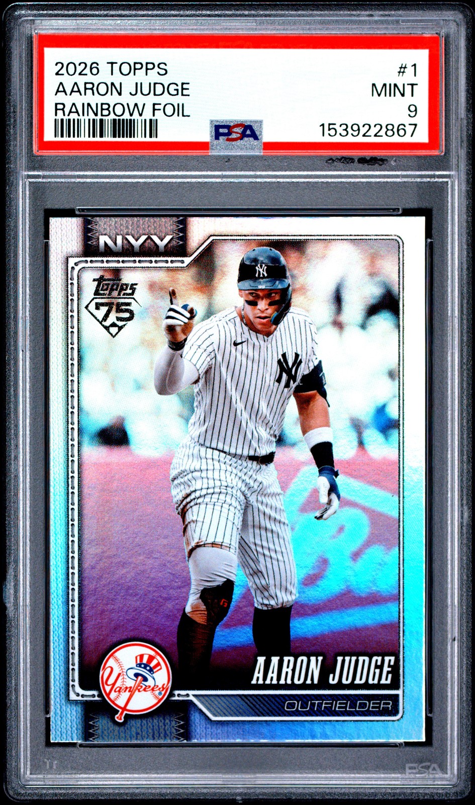 2026 TOPPS RAINBOW FOIL #1 AARON JUDGE PSA 9 view 1