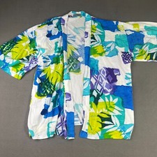 Jams World Womens Kimono OS White Blue Cozumel Cover Up Hawaiian Made in USA