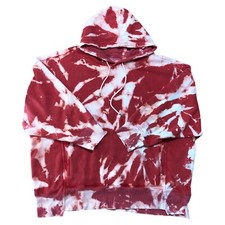FREE PEOPLE Womens L Hooded Oversized Sweatshirt Pockets Red Tie Dye Acid Wash