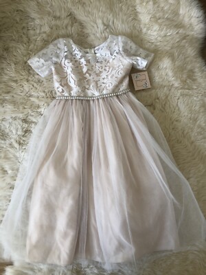 New Sweet Kids Girl Embroidered Lace Satin Champange Ivory Flower Girl Dress  10 | eBay