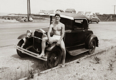 1920s Shirtless Man Sitting On Car Vintage Old Photo 4” x 6” Reprint 1920s Shirtless Man Sitting On Car Vintage Old Photo 4” x 6” Reprint
