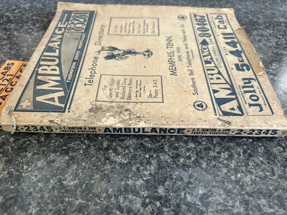 Vintage June 1938 Memphis, TN Phone Book Southern Bell Telephone