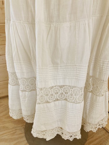Antique Vintage Victorian petticoat skirt crochet inserts pin tucks W 28" - Picture 5 of 9