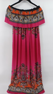 boho pink strapless dress She's Cool Strapless Paisley Maxi Dress Pink Multicolor Size L Boho Summer