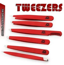 Multi-Style Red Tweezers Kit – Professional Stainless Steel Hair Pluckers Tools